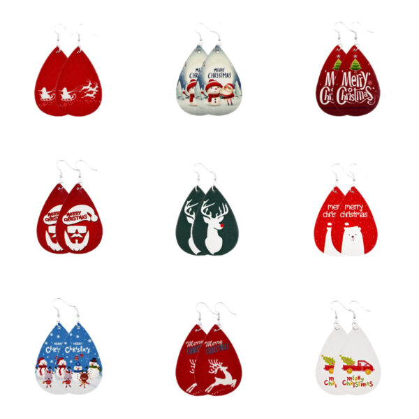 Wholesale Christmas Earrings, Christmas Tree Snowflake Reindeer PU Leather Earrings