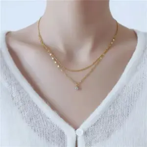 Wholesale PVD Coated Real Gold Plated Round 304 Stainless Steel IG Style Simple Style Waterproof Non Tarnish 304 Stainless Steel Layered Necklaces