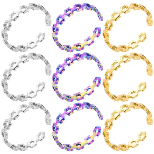 PVD Coated Real Gold Plated 18K Gold Star 304 Stainless Steel Streetwear Waterproof Non Tarnish Open Ring