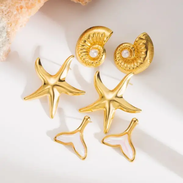 Wholesale 1 Pair Basic Tropical Simple Style Starfish Conch Mermaid Plating 304 Stainless Steel Ear Studs