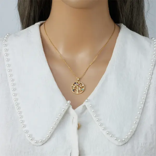 Wholesale 304 Stainless Steel Copper Heart Shape Life Tree Pendant Necklace