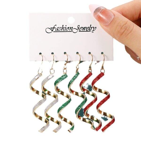 Wholesale Europe and the United States cross-border hot Christmas Joker personality spiral geometric earrings metal texture multi-color earrings suit