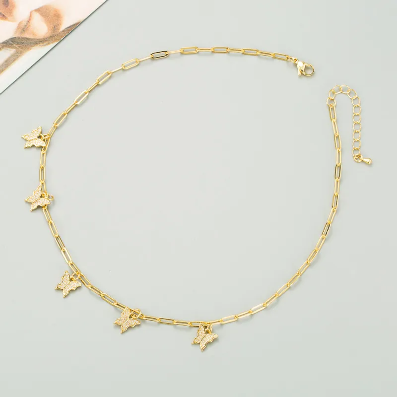 Wholesale Copper Mariner Chain Inlaid Zircon Butterfly Pendant Necklace