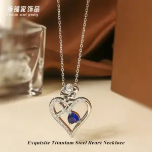 Steel Color Blue Stone N0451S Necklace