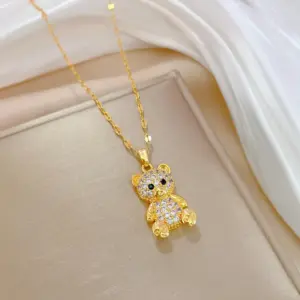 Wholesale Golden Plated 304 Stainless Steel Electroplating Zircon Animal Cute Pendant Necklace For Women's