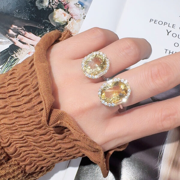 Wholesale S925 sterling silver natural yellow amethyst color treasure ring high jewelry small large carat food finger ring live