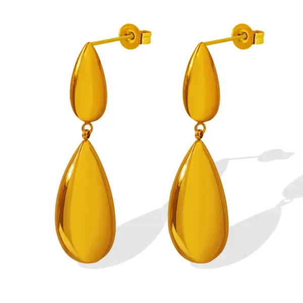 PVD Coated Real Gold Plated 18K Gold Water Droplets 304 Stainless Steel French Style Waterproof Non Tarnish Drop Earrings