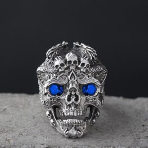 Blue Eye Skull Ring / Opening adjustable