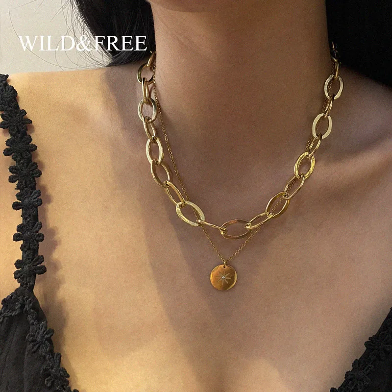 Wholesale PVD Coated 14K Gold Real Gold Plated 304 Stainless Steel Luxurious Waterproof Non Tarnish 304 Stainless Steel Necklace