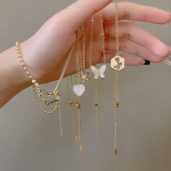 Wholesale Modern Style Geometric Heart Shape Bow Knot Titanium Steel Plating Inlay Zircon Pendant Necklace