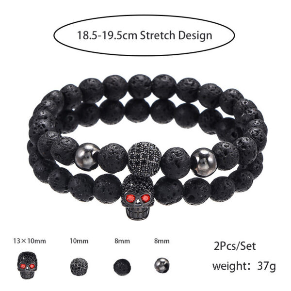 Wholesale Amazon Punk Bracelet Micropaved Zircon Diamond Ball Skull Set Bracelet Men's Volcanic Stone Bead Bracelet