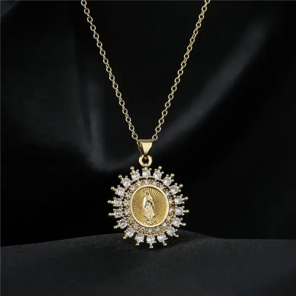 Wholesale European And American Religious Jewelry Copper Micro-inlaid Zircon Virgin Mary Pendant Necklace