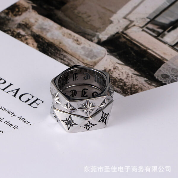 oly-98492fe85949001636f36df847547eeb Wholesale Cross-border spot titanium steel ring polygon 3D ring nightclub tide rice flower jewelry accessories SA1043