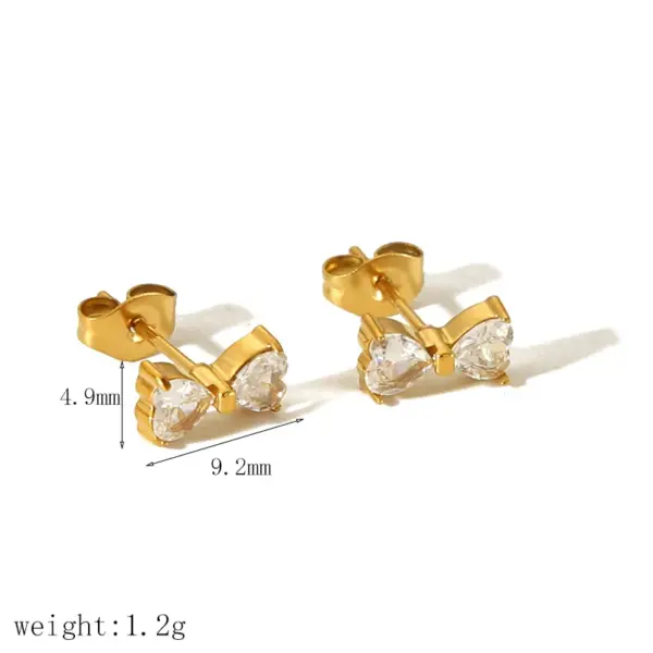 Wholesale PVD Coated Real Gold Plated 18K Gold Heart Shape Bow Knot 304 Stainless Steel IG Style Sweet Waterproof Non Tarnish Ear Studs