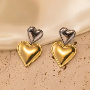 G400 Love Earrings Upper Steel Lower Gold