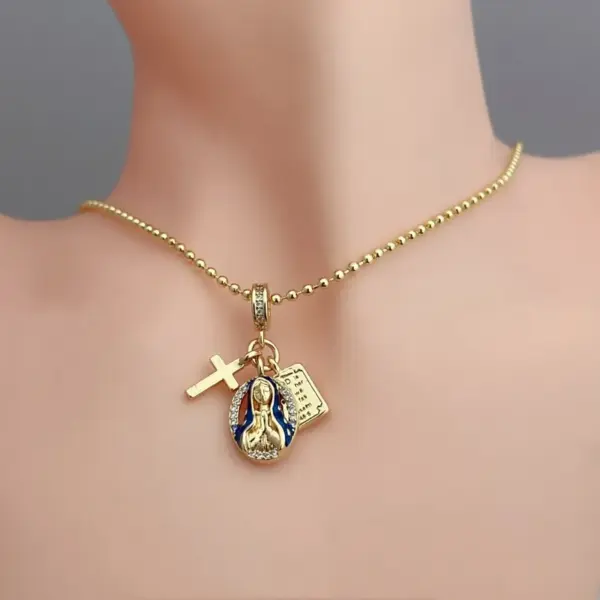 Wholesale Jewelry Casual Simple Style Cross Virgin Mary Copper Zircon 18K Gold Plated Plating Bracelets Necklace Ball Chain