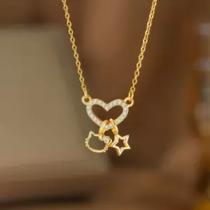【9338】Heart-shaped Cat Necklace【 Gold 】