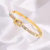 Wholesale 304 Stainless Steel Geometric Solid Color PVD Coated Rhinestones Real Gold Plated 18K Gold Hip-Hop Waterproof Non Tarnish Bangle