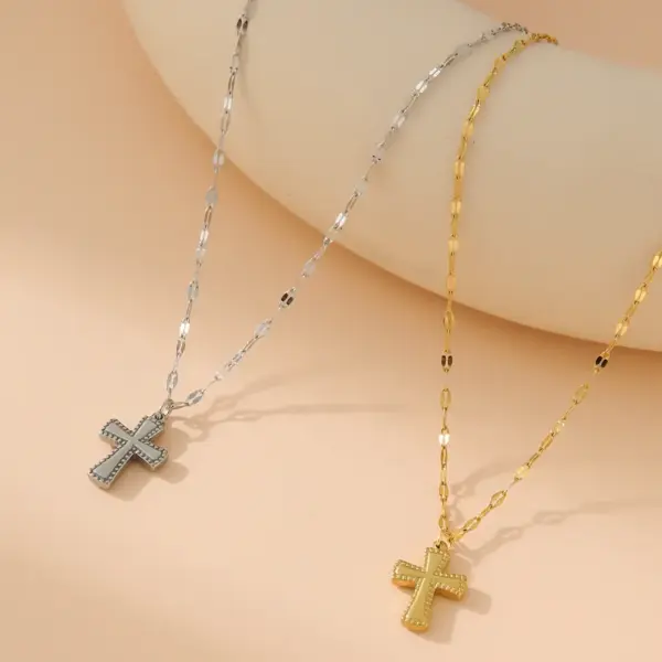 Wholesale Jewelry Simple Style Classic Style Cross 304 Stainless Steel 18K Gold Plated Pendant Necklace