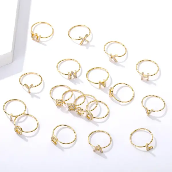 Wholesale PVD Coated Real Gold Plated Letter Stainless Steel Simple Style Waterproof Non Tarnish Rings