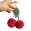 Wholesale new imitation wool single leaf cherry plush pendant fashion car keychain net popular cute bag ornaments