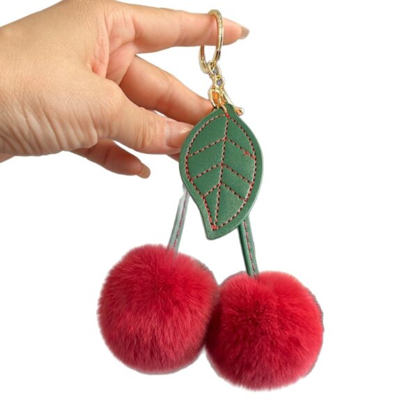 Wholesale new imitation wool single leaf cherry plush pendant fashion car keychain net popular cute bag ornaments