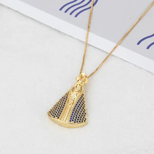 Wholesale European And American New Inlaid Zirconium Virgin Necklace Men's And Women's Spot Direct Supply Simple Copper-plated Gold-style Religious Belief Pendant
