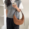 Wholesale Korean Style All-match Simple Suede Portable Dumpling Bag 2024 Autumn and Winter Women's Elegant Suede Underarm Crescent Bag