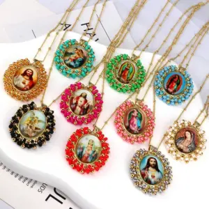 Wholesale Copper Inlay Human Geometric Seed Bead Pendant Necklace