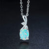 Wholesale Wish Hot Selling Cross-Border European and American New Water Drop Opal Pendant Necklace Cute and Exquisite Blue Opal Jewelry