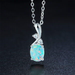 Wholesale Wish Hot Selling Cross-Border European and American New Water Drop Opal Pendant Necklace Cute and Exquisite Blue Opal Jewelry