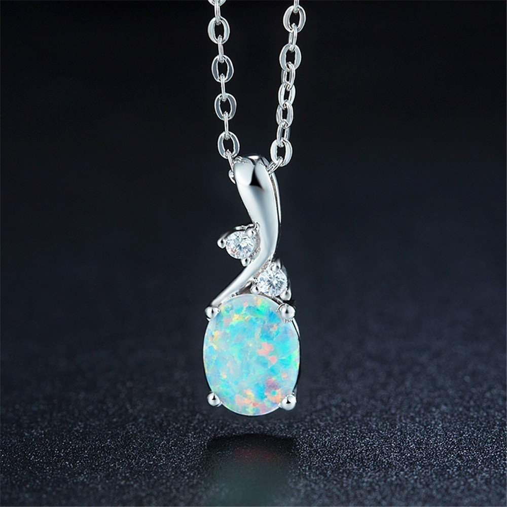 Wholesale Wish Hot Selling Cross-Border European and American New Water op Opal Pendant Necklace Cute and Exquisite Blue Opal Jewelry