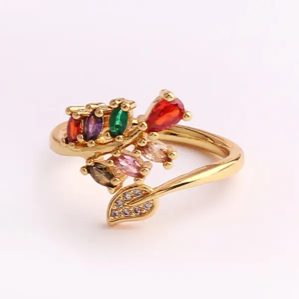Wholesale Pastoral Flower Copper Plating Inlay Zircon Open Ring 1 Piece