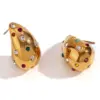 Wholesale 304 Stainless Steel Water Droplets PVD Coated Artificial Diamond 18K Real Gold Plated 18K Gold Waterproof Non Tarnish Plating Inlay Ear Studs
