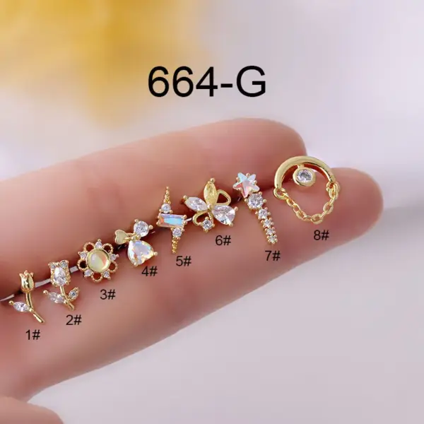 316L Stainless Steel Copper Ear Cartilage Rings & Studs Flower Waterproof Non Tarnish Surgical Steel Women'S