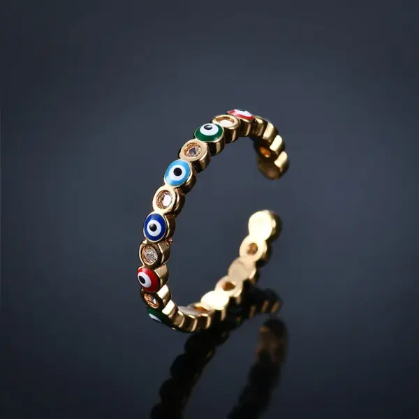 Wholesale Electroplating Golden Plated Eye Copper Fashion Enamel Rings