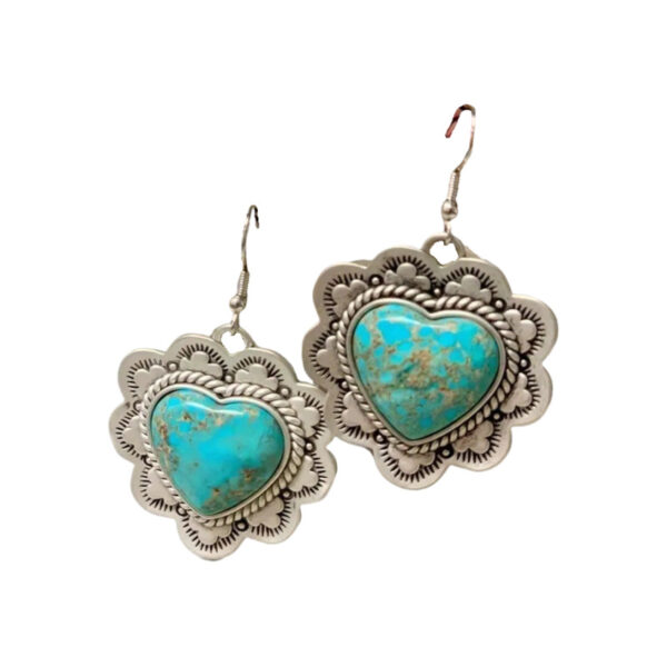 Wholesale Retro Inlaid Heart-Shaped Turquoise Earrings Carved Ethnic Style