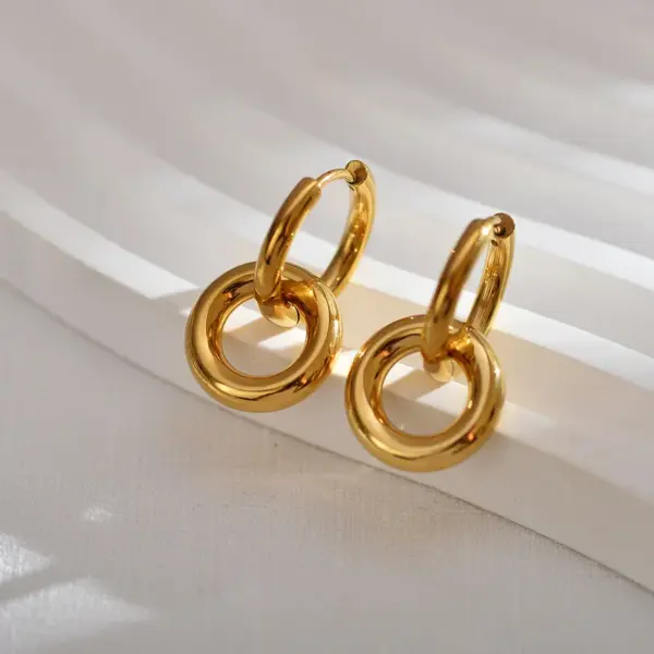 Wholesale PVD Coated Gold Plated Solid Color Stainless Steel Casual Waterproof Non Tarnish Drop Earrings