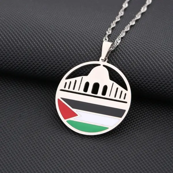 Wholesale Stainless Steel Pendant Necklace Palestinian Flag Map Design Fashionable OL Style Oil Drop Geometric Patterned Jewelry