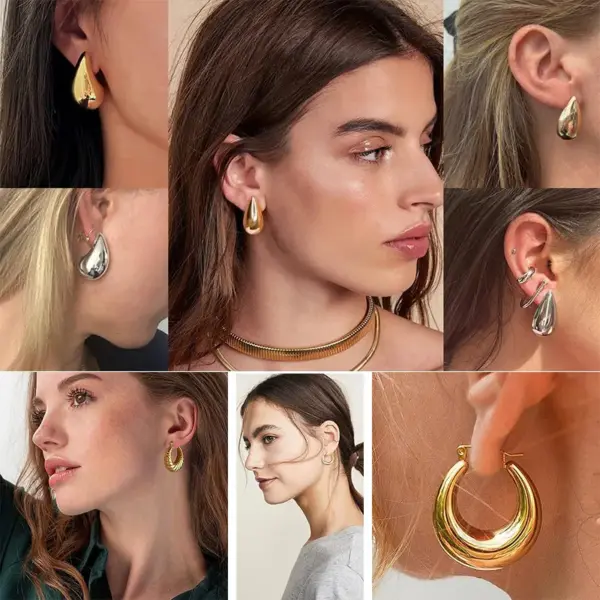 Wholesale Style Titanium Steel Hollow Earrings Vacuum Electroplating 18K Real Gold Stainless Steel Women's Light Earrings Simple Earrings