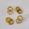 Wholesale 1 Pair Modern Style Simple Style Square 304 Stainless Steel Artificial Pearls Zircon 18K Gold Plated Stainless Steel Earrings