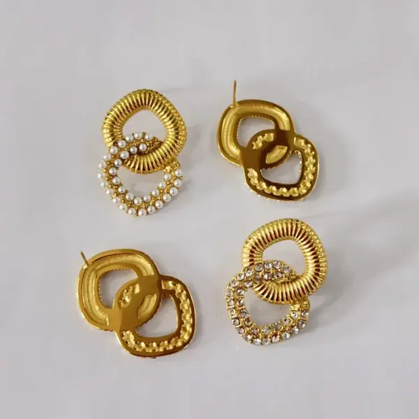 Wholesale 1 Pair Modern Style Simple Style Square 304 Stainless Steel Artificial Pearls Zircon 18K Gold Plated Stainless Steel Earrings