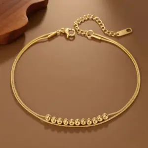 J05083-Double Layer Gold Beads-Anklet- Gold