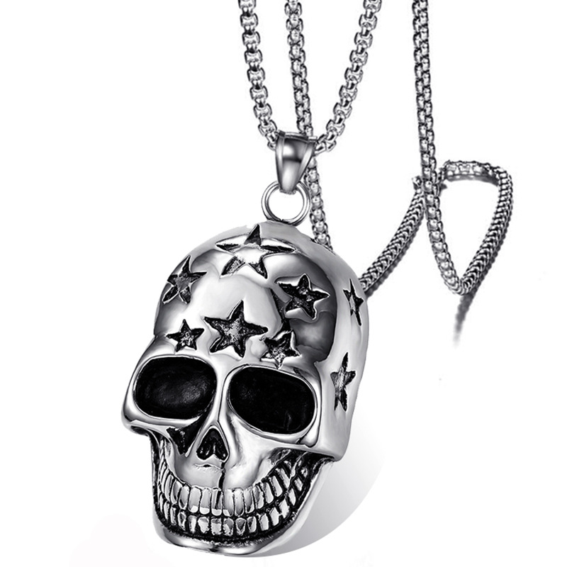 Wholesale 2023 European and American domineering stars skull necklace men's titanium steel personality ghost pendant punk stainless steel aessories