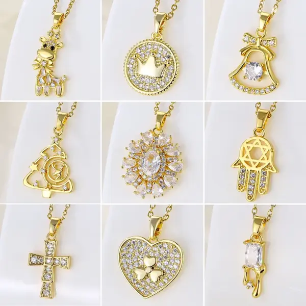 Water Plating Vacuum Plating Real Gold Plated 18K Gold Christmas Tree Heart Shape Flower 304 Stainless Steel Titanium Steel Korean Style Waterproof Non Tarnish 201 Stainless Steel Pendant Necklace