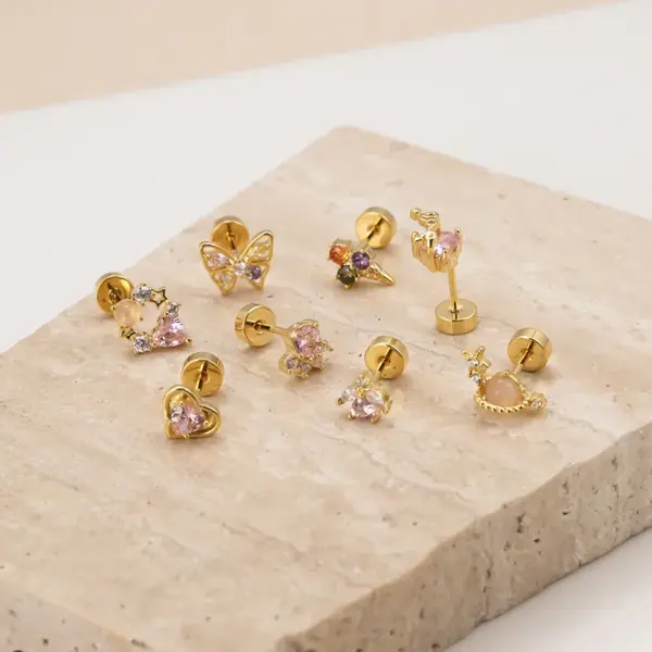 oly-98987cb0d013d9bb789b61632cabcfb6 Wholesale 1 Piece Copper Zircon Ear Cartilage Rings & Studs Heart Shape Butterfly Waterproof Non Tarnish Surgical Steel