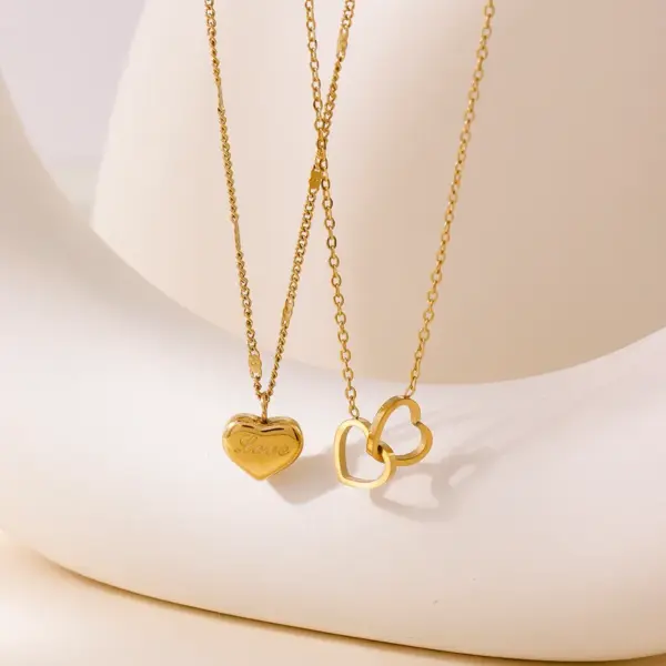 Wholesale 304 Stainless Steel Heart Shape PVD Coated Stone-Free 18K Real Gold Plated Necklace