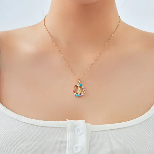 Wholesale PVD Coated K Gold Plated Virgin Mary Oval Heart Shape 304 Stainless Steel Copper Vintage Style Waterproof Non Tarnish Pendant Necklace