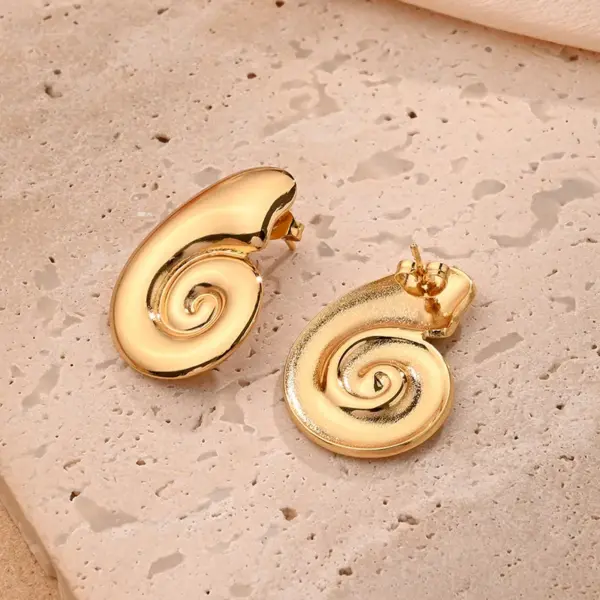 Wholesale 1 Pair/Package Casual Modern Style Shell Wheel Screw Polishing Plating 201 Stainless Steel 18K Gold Plated Earrings
