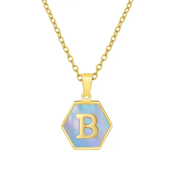 Wholesale Retro Letter Titanium Steel Pendant Necklace Inlay Shell Stainless Steel Necklaces